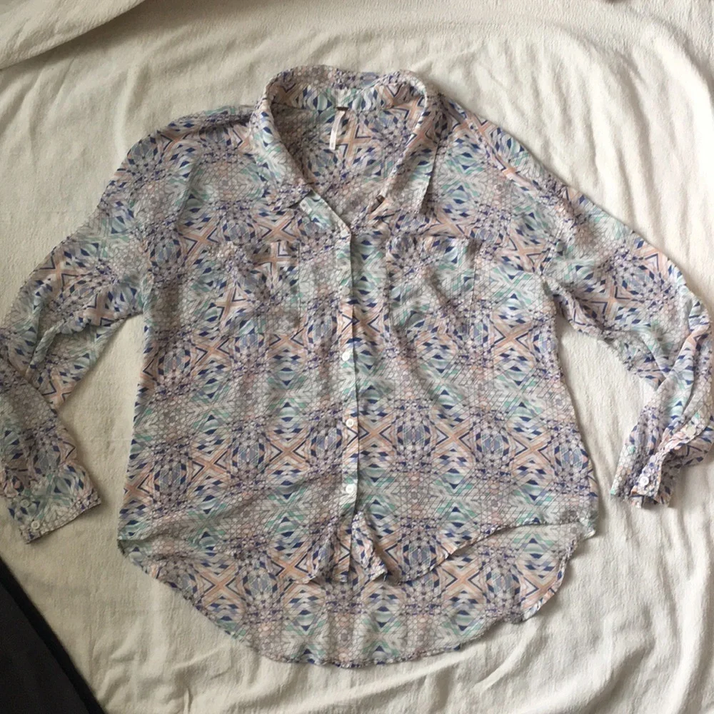 Free People easy Rider Geo Semi sheer Printed button Up Top